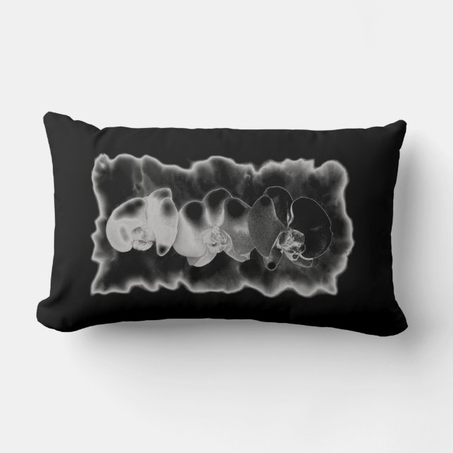 Almofada Lombar Orquídeas tropicais brancas, pretas e elegantes fl (Frente)