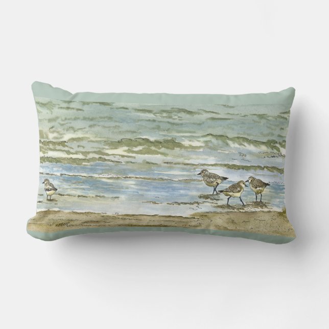 Almofada Lombar Os borrelhos encalham a aguarela do pássaro no (Frente)