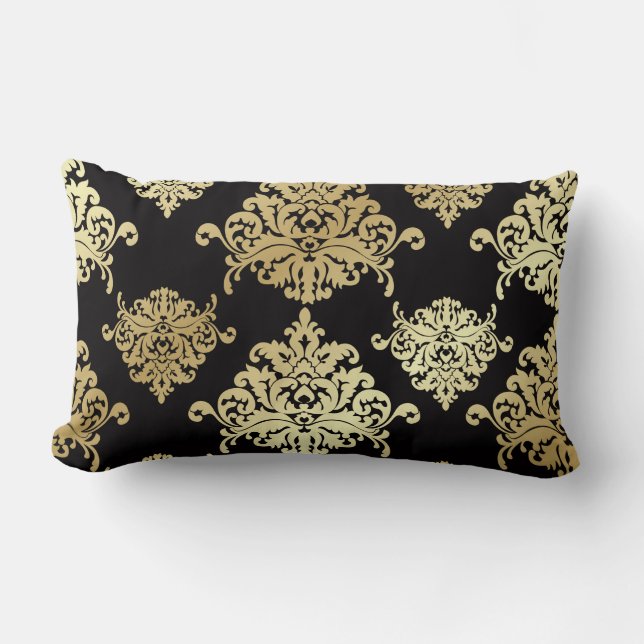 Almofada Lombar ouro, damasco, antiguidade, vintage, teste padrão, (Frente)