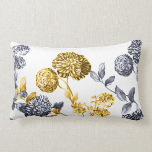 Almofada Lombar Ouro & platina Toile floral botânico moderno