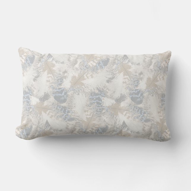 Almofada Lombar owl Feathers, gray, beige and blue, bird, light,  (Frente)