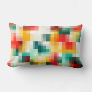 Almofada Lombar Padrão Abstrato Branco Amarelo Vermelho