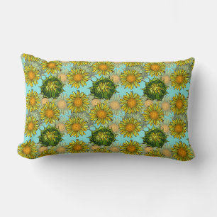Almofada Lombar Padrão Amarelo de Girassóis com Folhagem e Buds