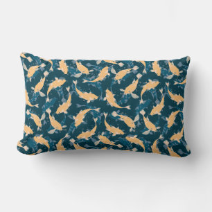 Almofada Lombar Padrão Amarelo e Azul - Peixe Koi