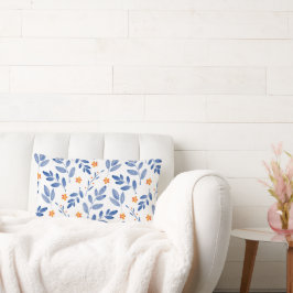 Almofada Lombar Padrão Botânico Indigo & Orange Watercolor