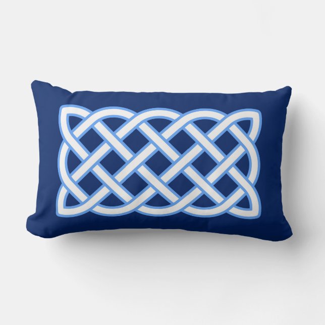 Almofada Lombar Padrão Celtic Knot, Azul Cobalto e Branco (Frente)