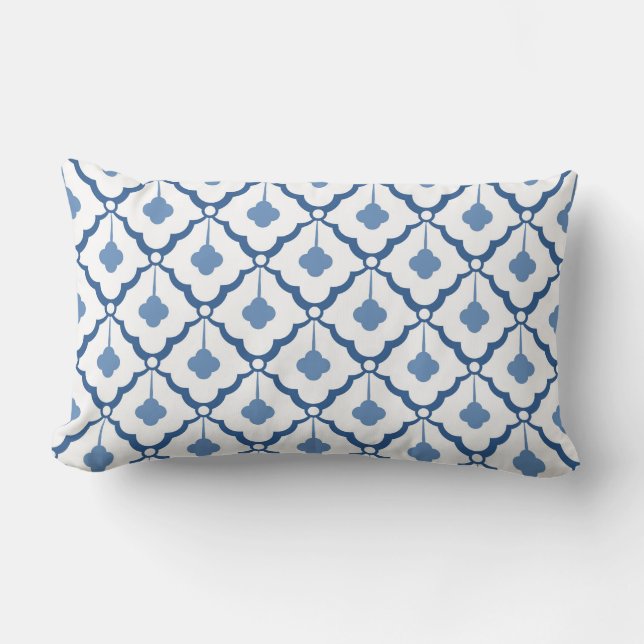 Almofada Lombar Padrão Cerâmico Decorativo Azul e Branco (Frente)