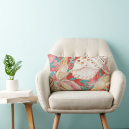 Almofada Lombar Padrão Chic Aqua Turquoise Coral Red Seashells
