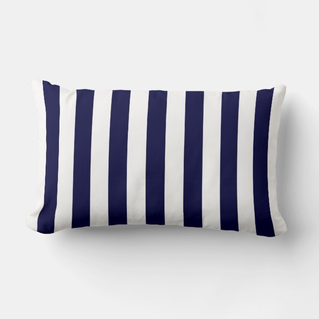 Almofada Lombar Padrão Clássico de Listras Azul Marinho e Branco (Frente)