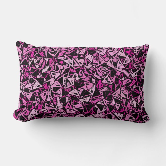 Almofada Lombar Padrão contínuo de triângulo preto rosa (Frente)