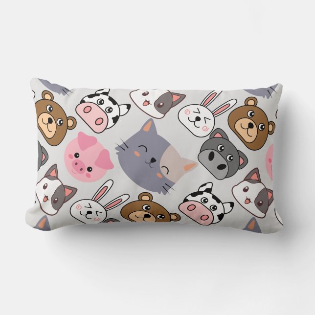 Almofada Lombar padrão das cabeças de desenho animado.w offwhite B (Frente)