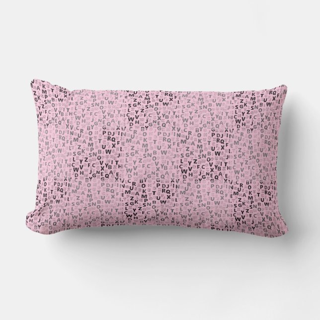 Almofada Lombar Padrão de alfabetos 01 BW.w LPink BG (Frente)