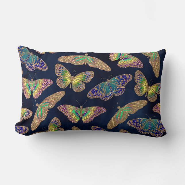 Almofada Lombar Padrão de Aquarela das Borboletas Douradas do mari (Frente)