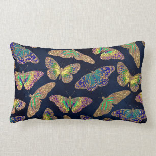 Almofada Lombar Padrão de Aquarela das Borboletas Douradas do mari