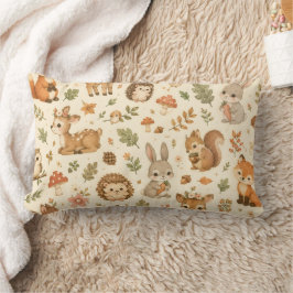 Almofada Lombar Padrão de aquarela de animais da floresta de madei