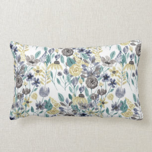 Almofada Lombar Padrão de Aquarela Floral Amarelo da Cinza Moderna