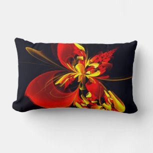 Almofada Lombar Padrão de Arte Abstrata Floral Amarelo Vermelho Mo