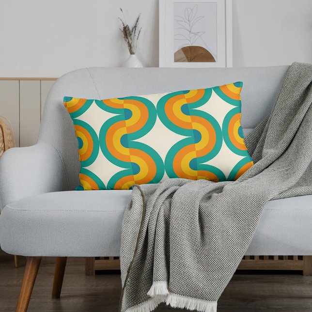 Almofada Lombar Padrão de Arte de Metade dos Círculos Retro Funky  (Criador carregado)