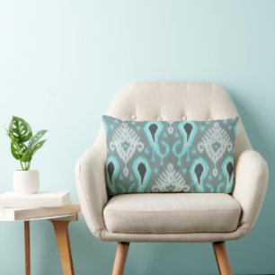 Almofada Lombar Padrão de Arte Tribal Bohemian Aqua Turquoise Ika