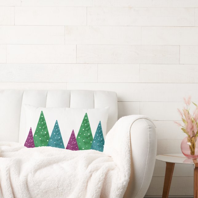 Almofada Lombar Padrão de Árvores de Aquarela Teal Magenta Verde (Sofá)