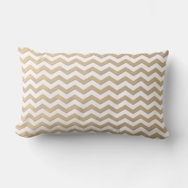 Almofada Lombar Padrão de Chevron Dourado e Branco (Frente)