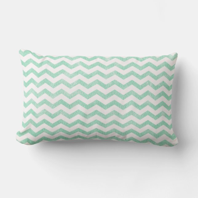 Almofada Lombar Padrão de Chevron Verde Menta e Branco (Frente)