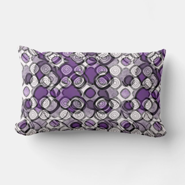 Almofada Lombar Padrão de Círculo Abstrato Roxo, Cinza e Preto (Frente)