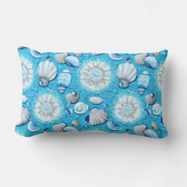 Almofada Lombar Padrão de conchas do oceano azul