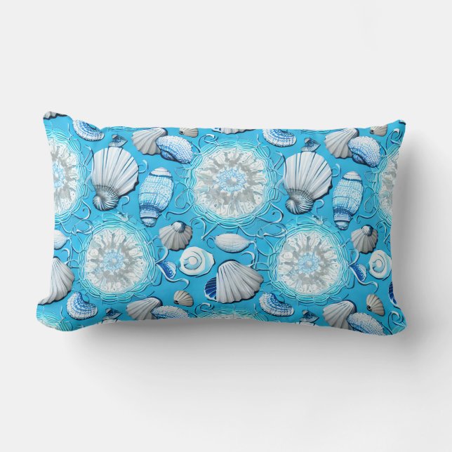 Almofada Lombar Padrão de conchas do oceano azul (Frente)