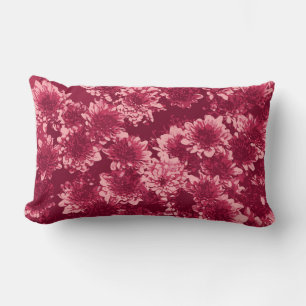 Almofada Lombar Padrão de Dália Gráfica Moderna, Burgundy e Rosa