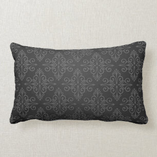 Almofada Lombar Padrão de Damasco Preto Cinza Carvão