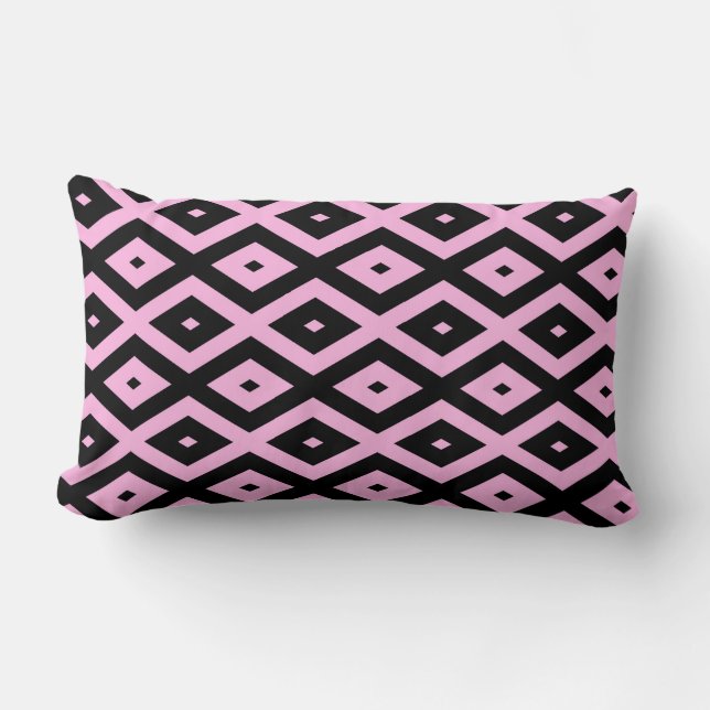 Almofada Lombar Padrão de diamante rosa pálido e preto (Frente)
