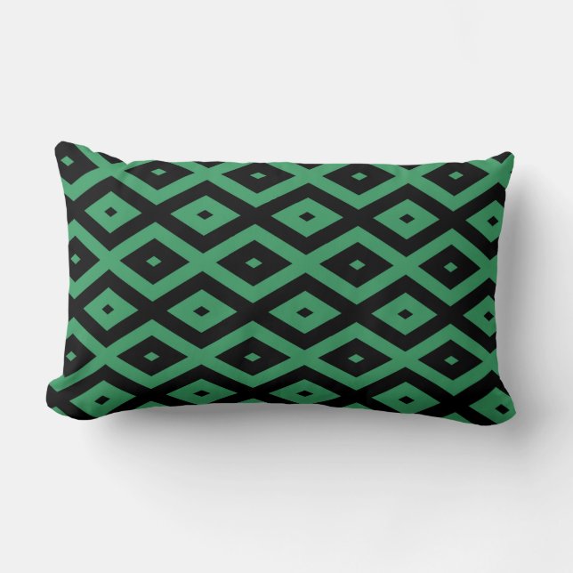 Almofada Lombar Padrão de diamante verde e preto (Frente)