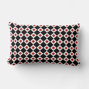 Almofada Lombar Padrão de Diamante Vermelho, Preto, Branco