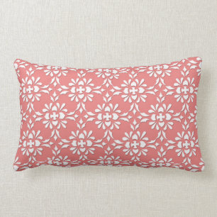 Almofada Lombar Padrão de Estilo Damask Coral e Branco