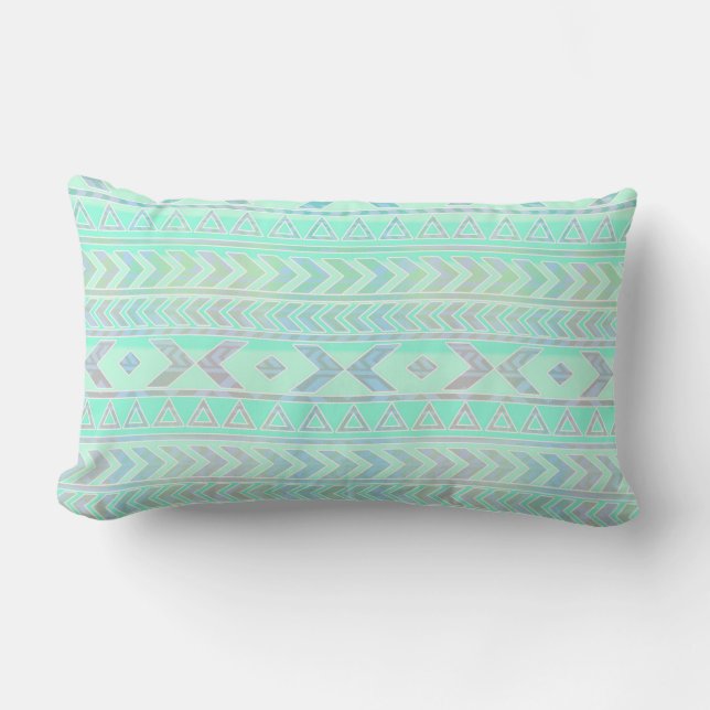 Almofada Lombar Padrão de Estilo de Arte Aztec Pastel Teal (Frente)