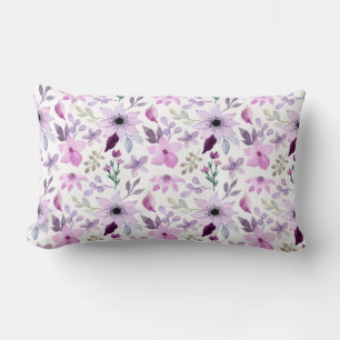 Almofada Lombar Padrão de Flor Rosa e Roxa Elegante