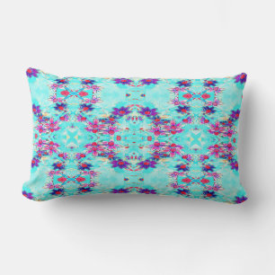 Almofada Lombar Padrão de Flor Roxo Bonito na Aqua Azul