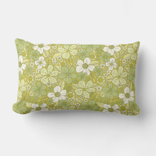 Almofada Lombar Padrão de Flor Verde e Amarelo do Pastel