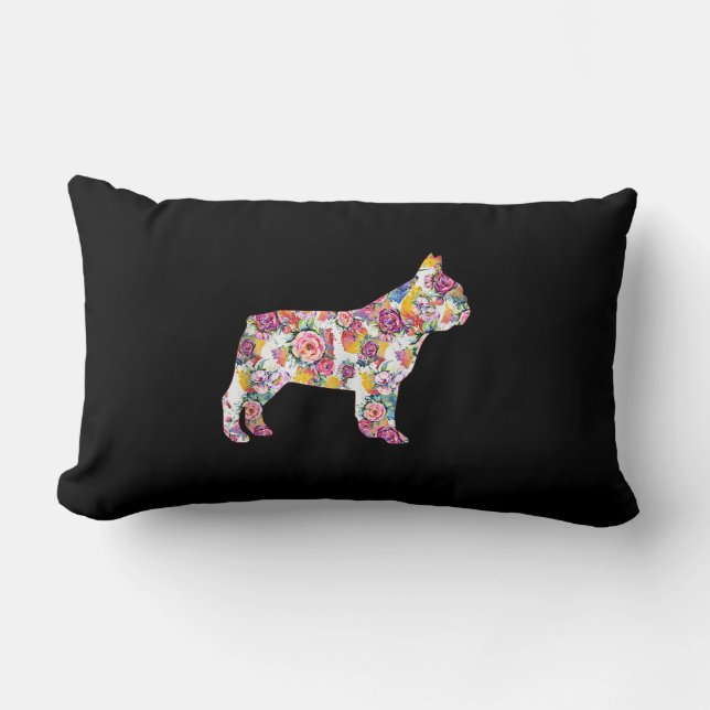 Almofada Lombar padrão de flores de buldogue francês| presente de  (Frente)