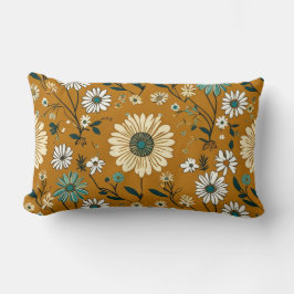 Almofada Lombar Padrão de Flores de Mostarda Retro de Outono