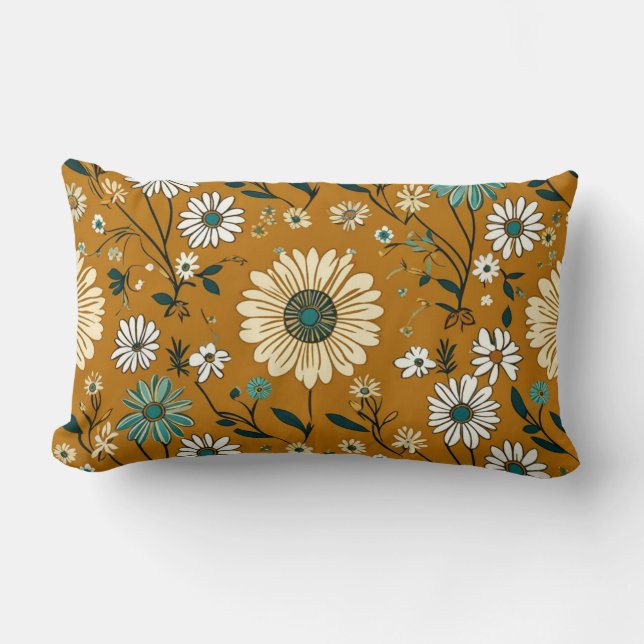 Almofada Lombar Padrão de Flores de Mostarda Retro de Outono (Frente)