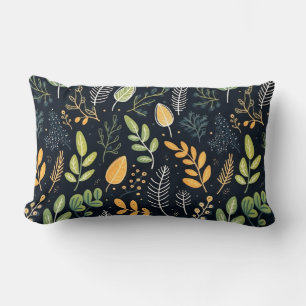 Almofada Lombar Padrão de Folhagem Verde e Amarelo Elegante