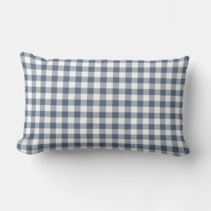 Almofada Lombar Padrão de Gingham Branco e Azul Escuro