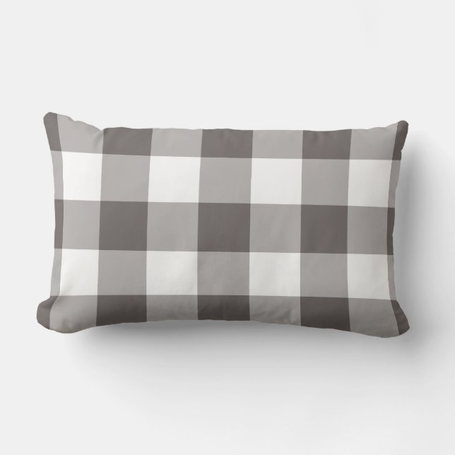 Almofada Lombar Padrão de Gingham Branco e cinza (Frente)