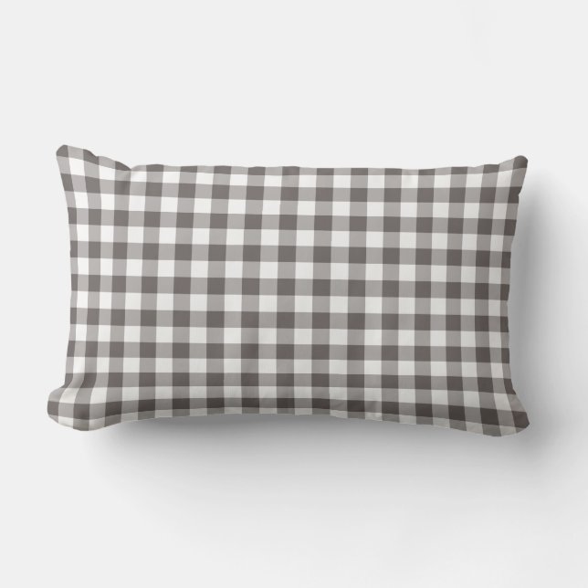 Almofada Lombar Padrão de Gingham Branco e cinza (Frente)