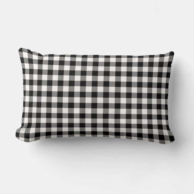 Almofada Lombar Padrão de Gingham Preto e Branco (Frente)