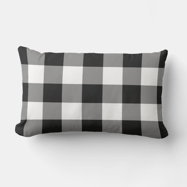 Almofada Lombar Padrão de Gingham preto e branco verificado (Frente)