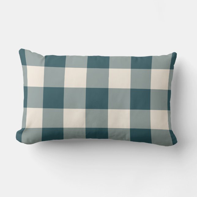 Almofada Lombar Padrão de Gingham Verde Esbranquiçado Emerald Veri (Frente)