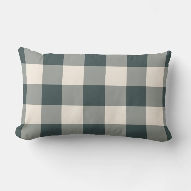 Almofada Lombar Padrão De Gingham Verde Escuro Sem Branco Verifica (Frente)